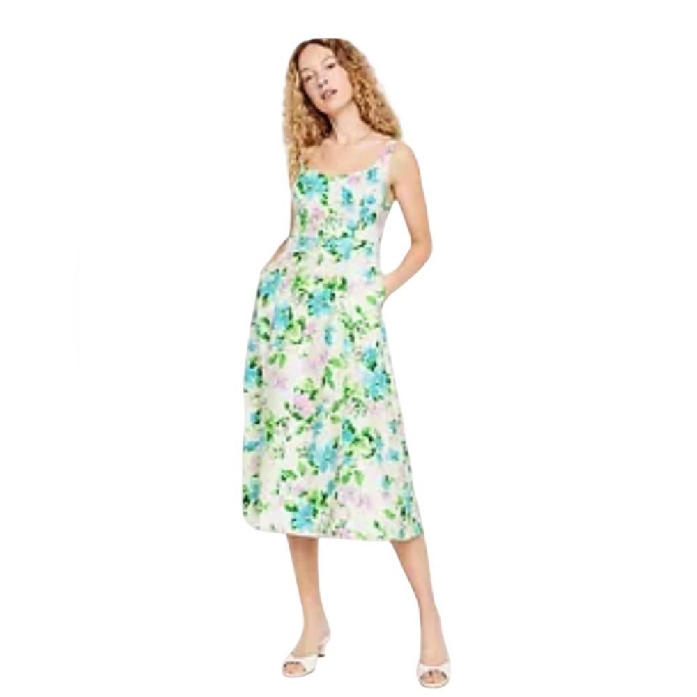 Old Navy Fit & Flare Linen Blend Midi Dress Smocked Floral Womens XL Petite